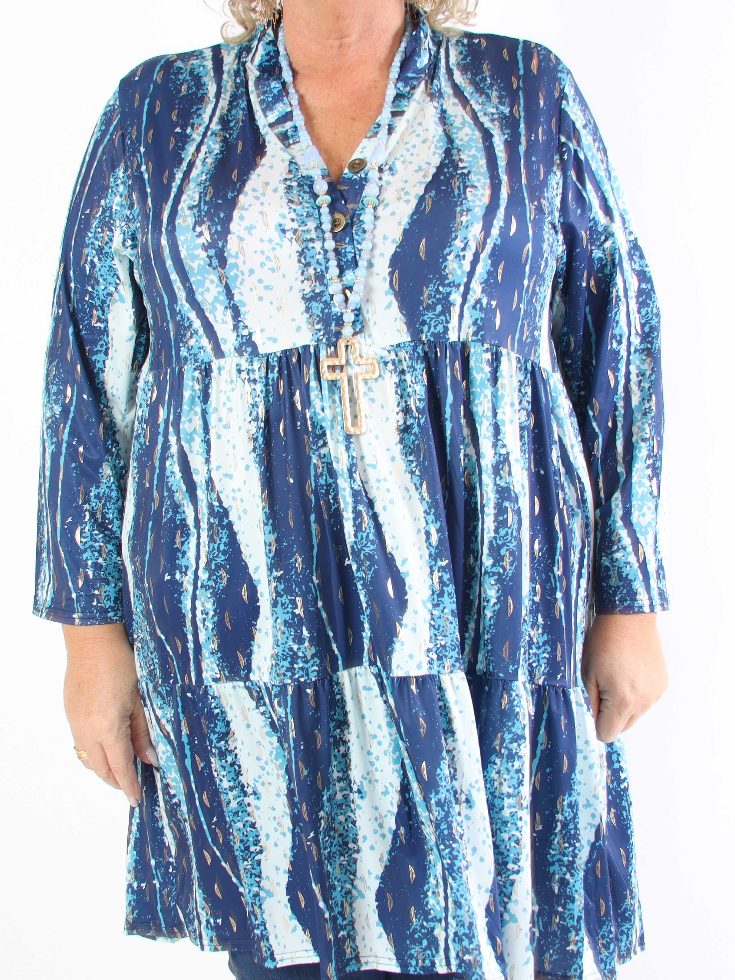 Milano Wave Midi - Plus size kjole med mønster og lag på lag look